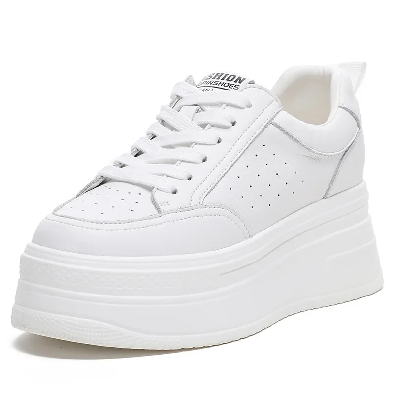 

8CM Genuine Leather Autumn Women Casual Shoes Chunky Sneakers Platform Wedge Hidden Heel Women Leisure Shoes Spring Sneaker