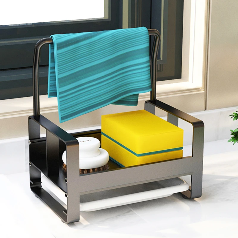 Кухонный Органайзер стойка для раковины алюминиевый держатель губки полотенец