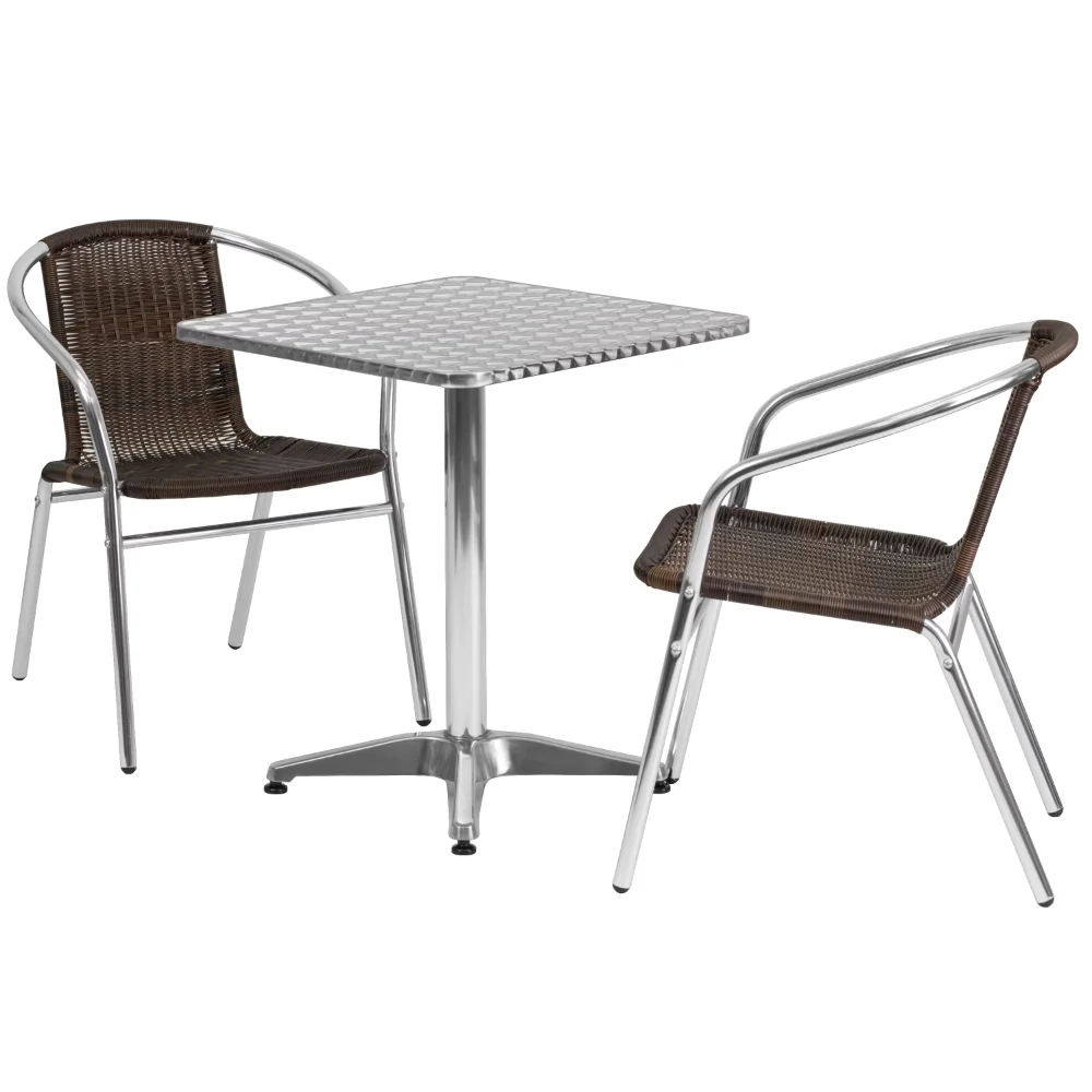 

Flash Furniture Lila 23.5'' Square Aluminum Indoor-Outdoor Table Set with 2 Dark Brown Rattan Chairs