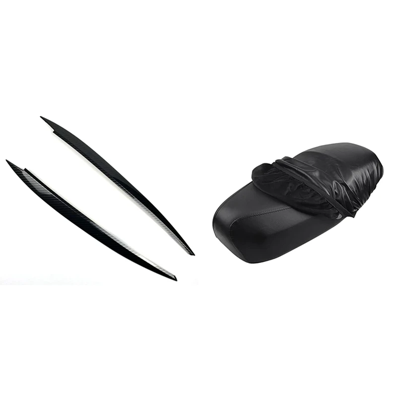 

2 Set Car Accessories: 1 Set Headlights Eyebrow Eyelids Sticker & 1 Pcs Motorcycle Scooter Leather Seat Cushion Cover
