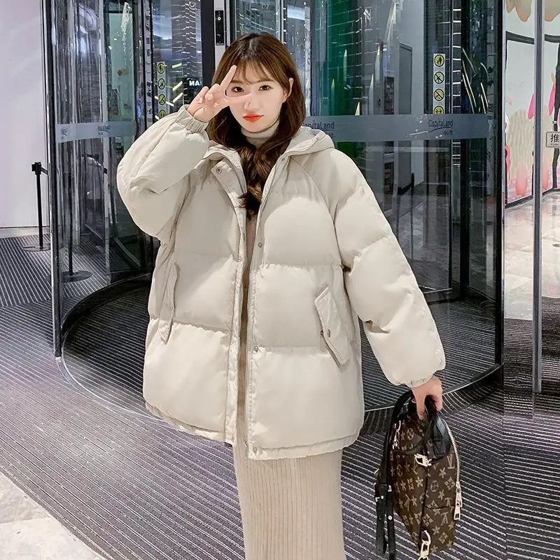 New Cotton Jacket Women Solid Hooded Parkas Winter Warm Thicken Down Jackets Loose Oversized Female Short Parkas Coats with Hat
