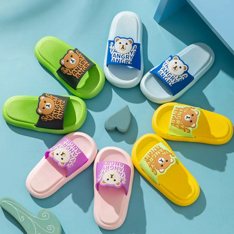 

Kids Slippers 2022 Summer Cute Korean Style Cartoon Bear for Boys Children Fashion Flat Indoor Open-toe Girls Solid Casual Shoes