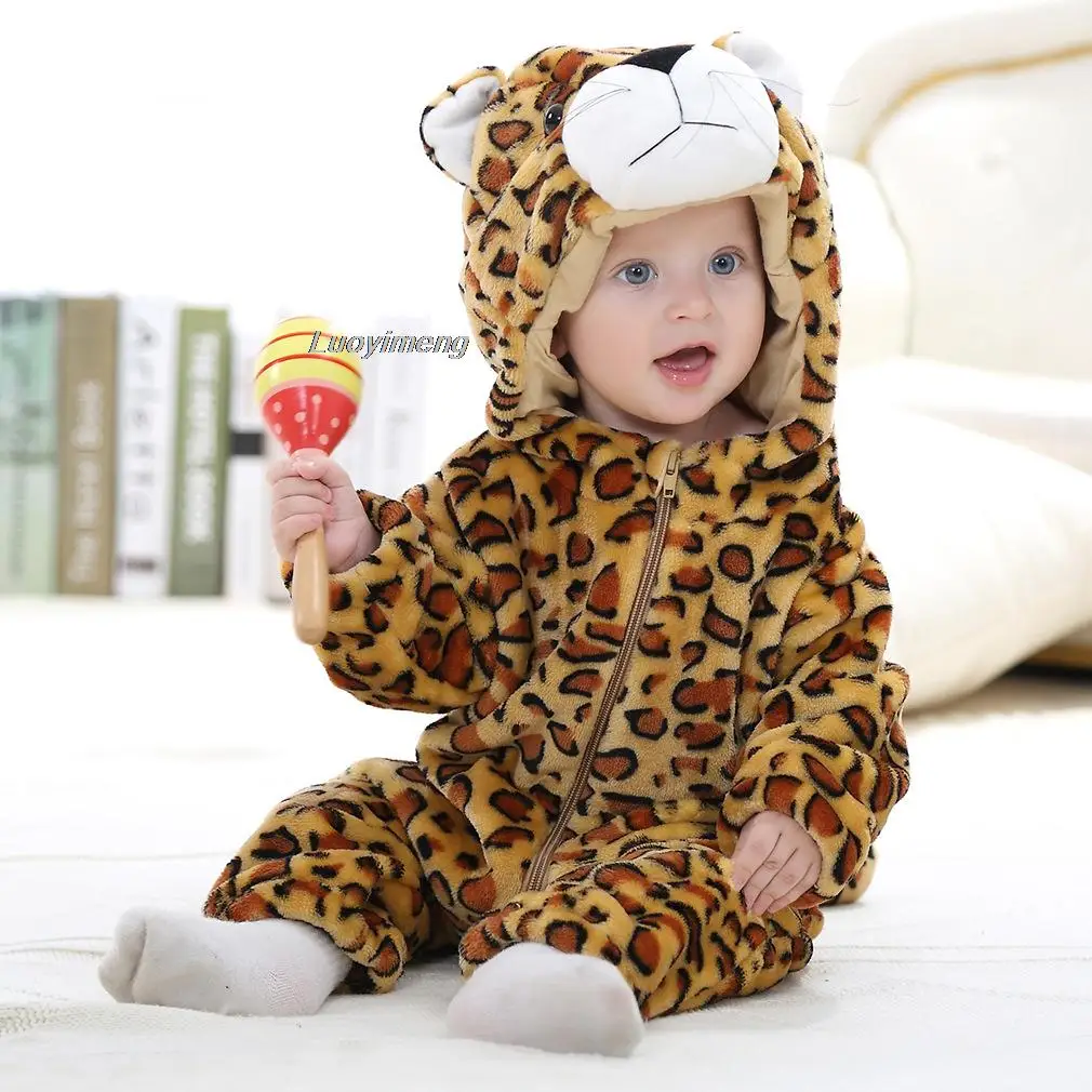 Boys Girls Costumes Newborn Baby Boys Clothes Leopard Fox Animal Cartoon Hooded Jumpsuits Winter Pajamas Onesies Kids Sleepwear