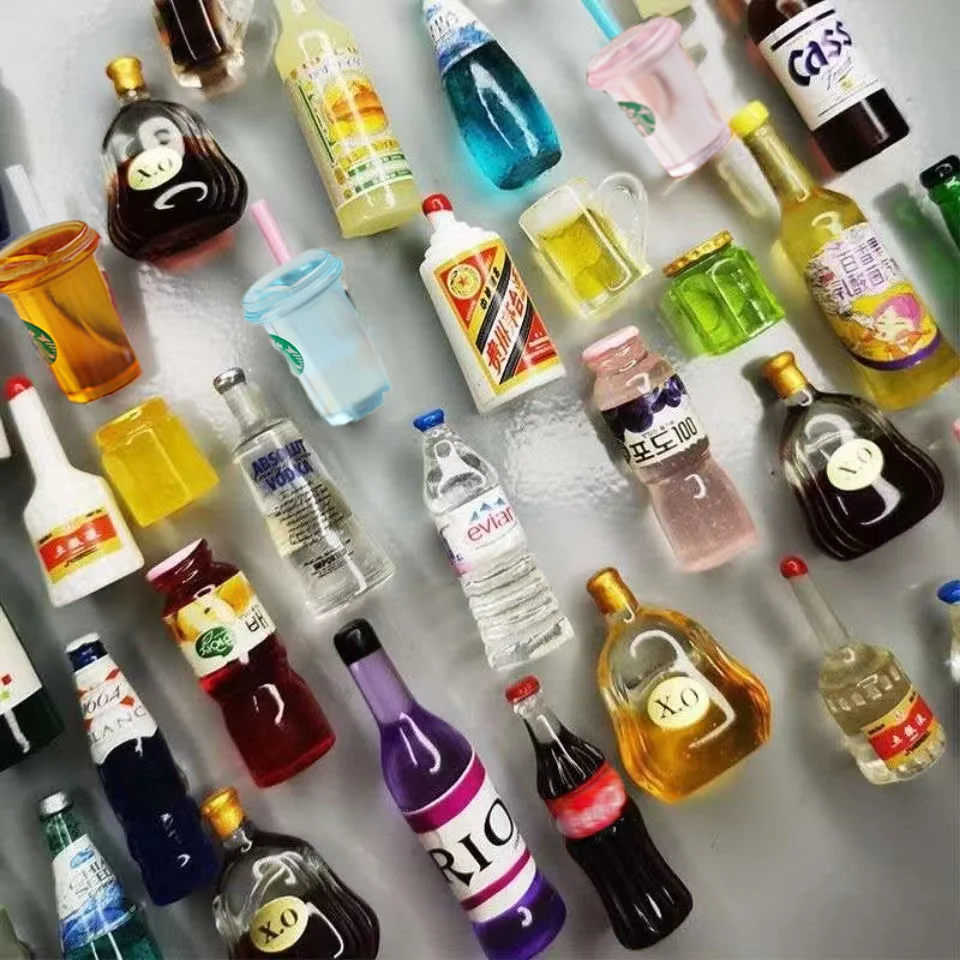 Simulation of Small Beverage Bottle Cute Refrigerator Practical Decoration Magnetic Resin Home Decoration Photo Message Stickers