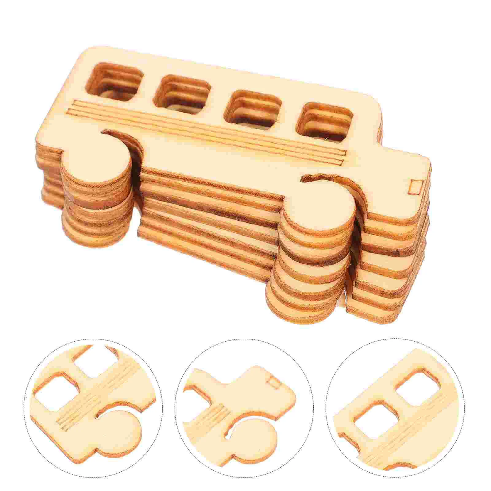 

20 Pcs Bus Wooden Cutouts Ornaments Pieces Car DIY Crafts Natural Slices Puzzle
