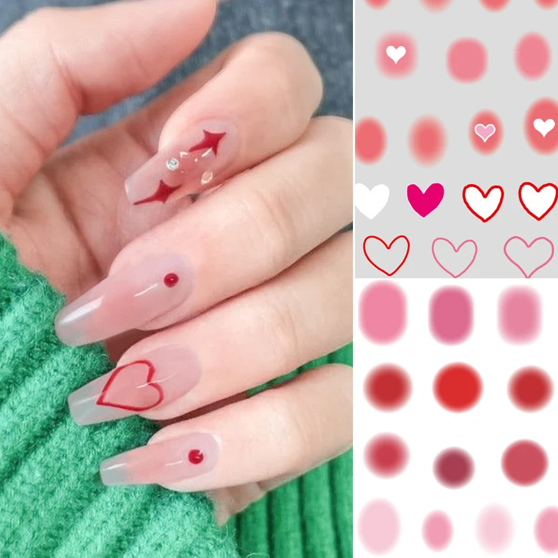 

3D наклейки для ногтей с розовыми пятнами любовь сердце дизайн самоклеящийся слайдер тюльпаны вишни клубника летняя наклейка слайдер