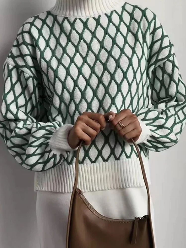 

Осень 2023, элегантные женские трикотажные пуловеры в клетку с ложным воротником, джемпер, зимние офисные женские Топы с длинным рукавом
