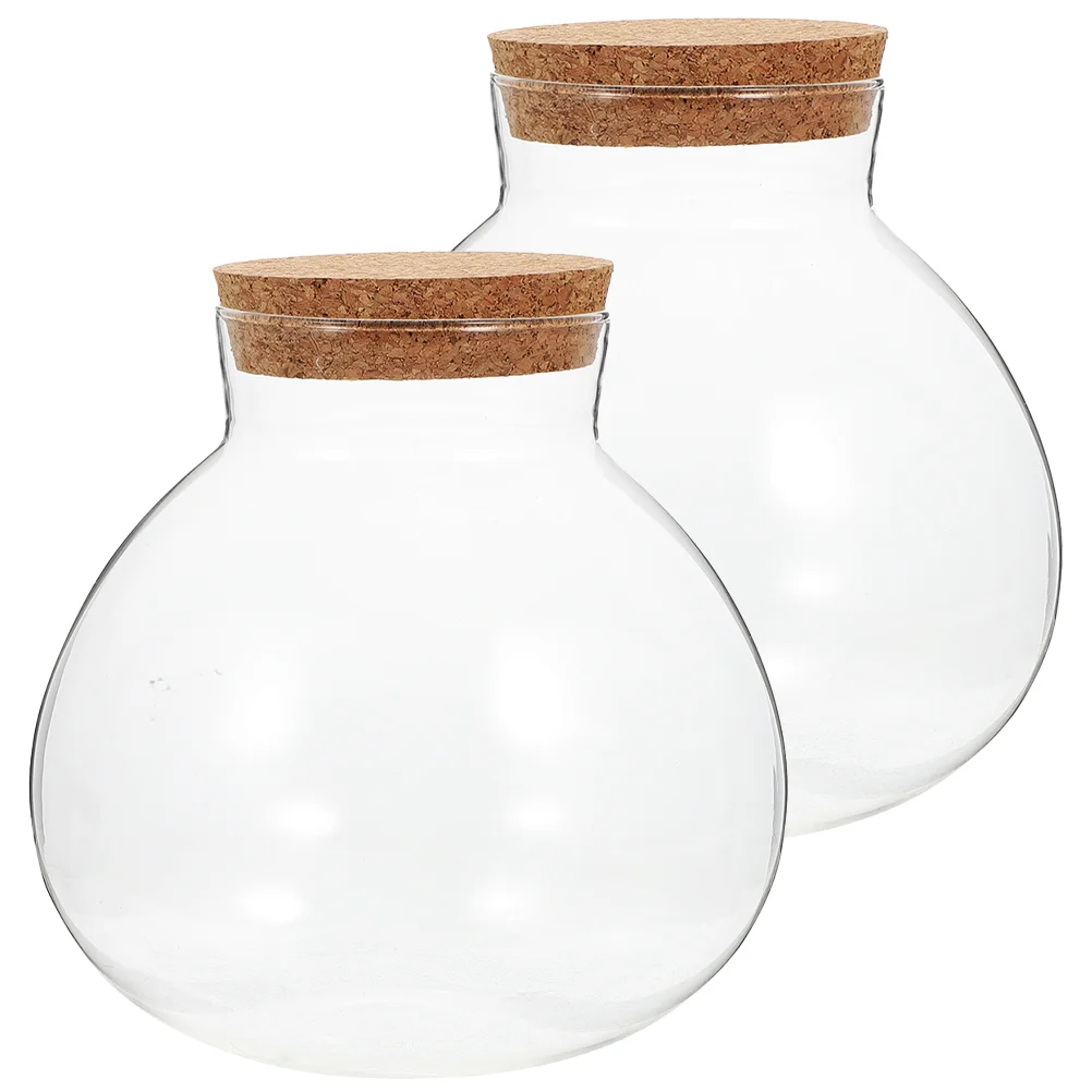 

2pcs Transparent Glass Ecological Bottle With Lid Round Glass Microlandscape Jar DIY Landscape Bottle