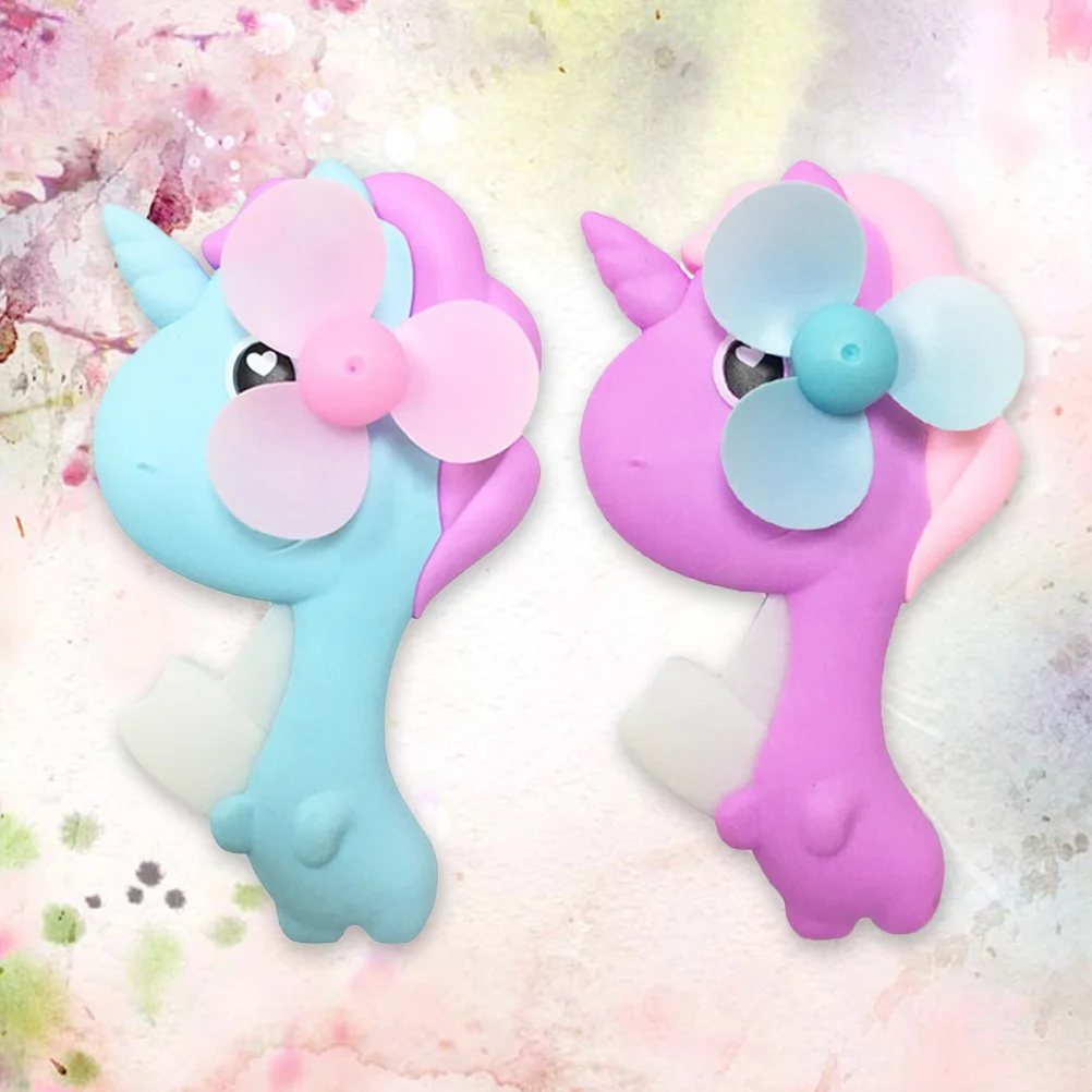 

2Pcs Creative Unicorn Cartoon Hand Press Small Fan Plastic Children Toy (Sky-blue + Purple, 1Pc/Each)