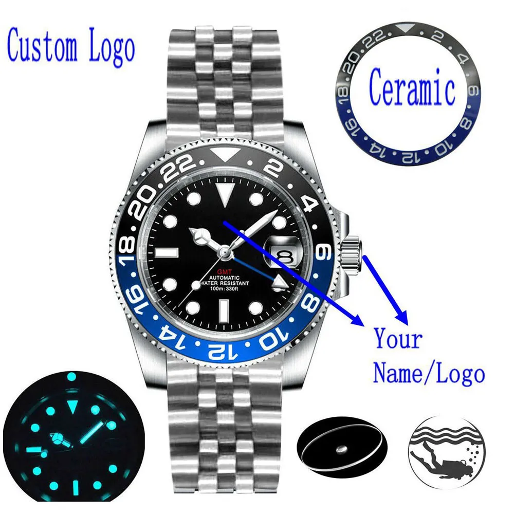 Купить Мужские механические Автоматические часы GMT 40 мм с керамической рамкой, Роскошные водонепроницаемые деловые часы ведущей марки 100 м