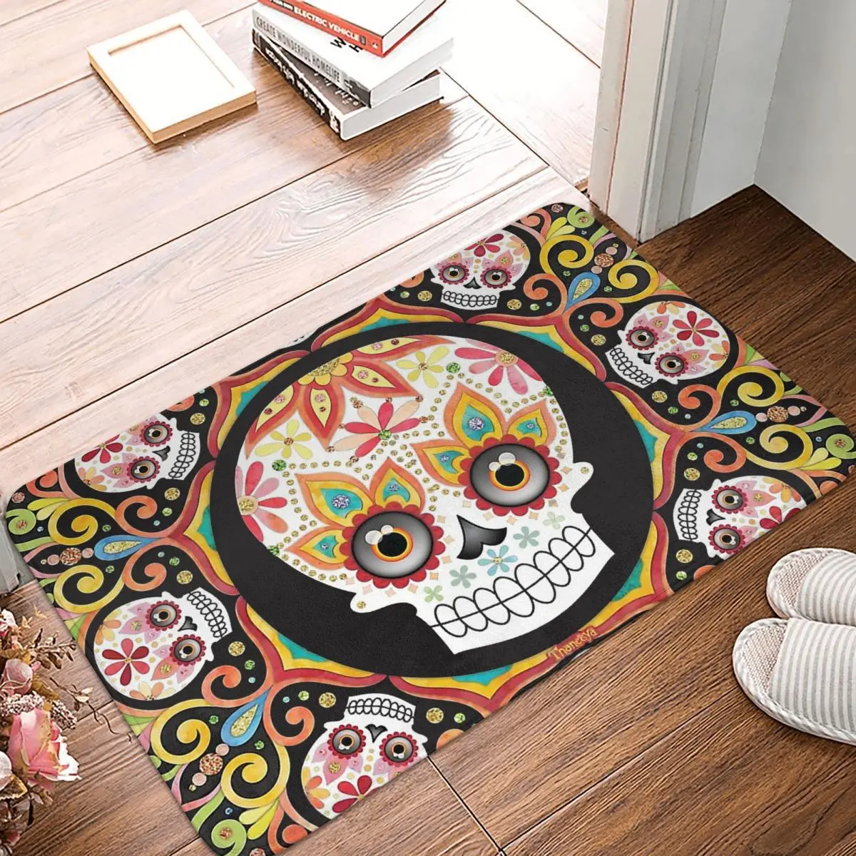 

Sugar Skull Anti-Slip Doormat Living Room Mat Sugar Skull Mandala Art Hallway Carpet Entrance Door Rug Bedroom Decor