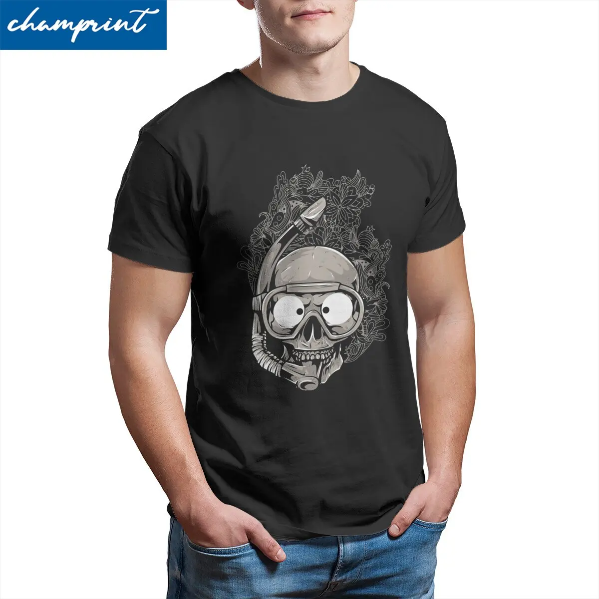 

Men's Scuba Skull Dive Diver Vintage Diving T Shirts Cotton Clothing Vintage Short Sleeve Crew Neck Tees Big Size T-Shirts
