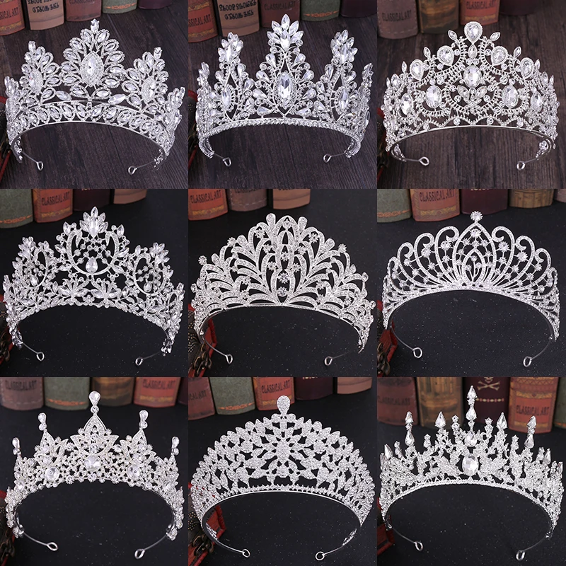 

Trendy Silver Color Crystal Wedding Hair Accessories Rhinestone Bridal Tiara And Crowns Women Princess Head Jewelry Diadems