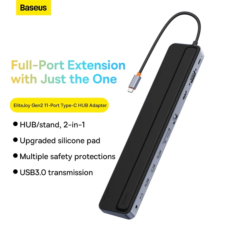 Фото Адаптер концентратора Baseus EliteJoy Gen2, 11 портов, Type-C, темно-серый (Type-C в HDMI * 1 + USB3.0 * 3 + PD * 1 + VGA * 1 + SD/TF * 1 + RJ45 * 1 + данные типа C * 1 + 3,5 м №3