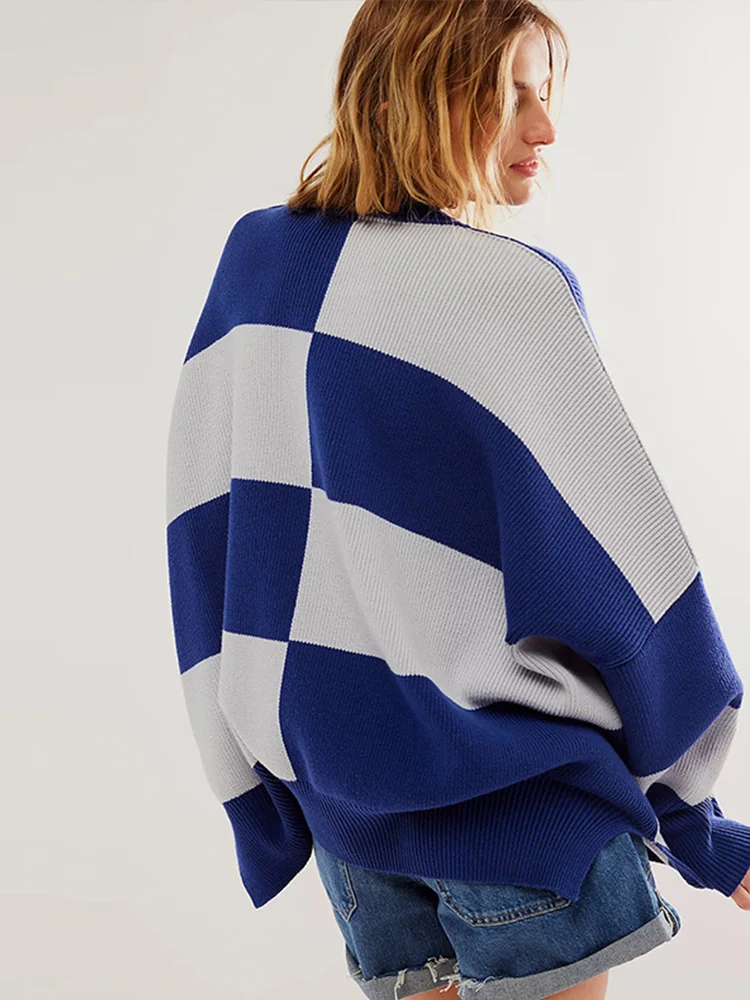 Повседневные вязаные свитера в клетку Женский винтажный свободный мягкий