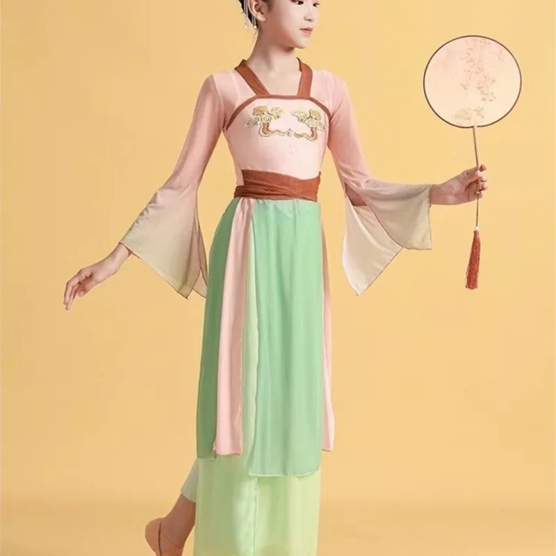 

Children's Chinese Ancient Style Classical Dance Clothes Fan Dance Costumes Girls Practice Clothes Elegant Dancing Unifom LE011