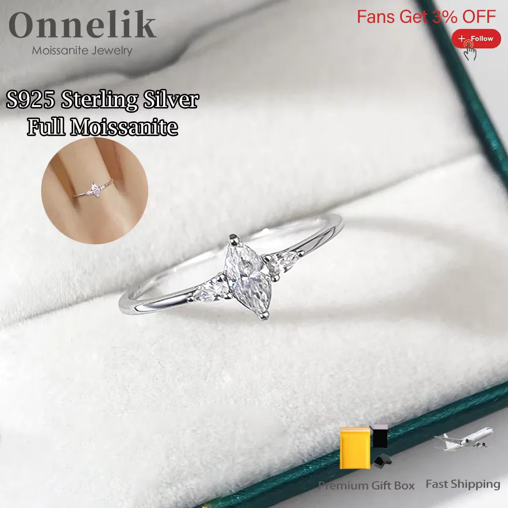 Фото Кольцо Onnelik D VVS1 с муассанитом маркизы 3*6 мм, из стерлингового серебра 925 пробы, для женщин, на помолвку, вечеринку, день рождения, изысканный ювелирный подарок №1