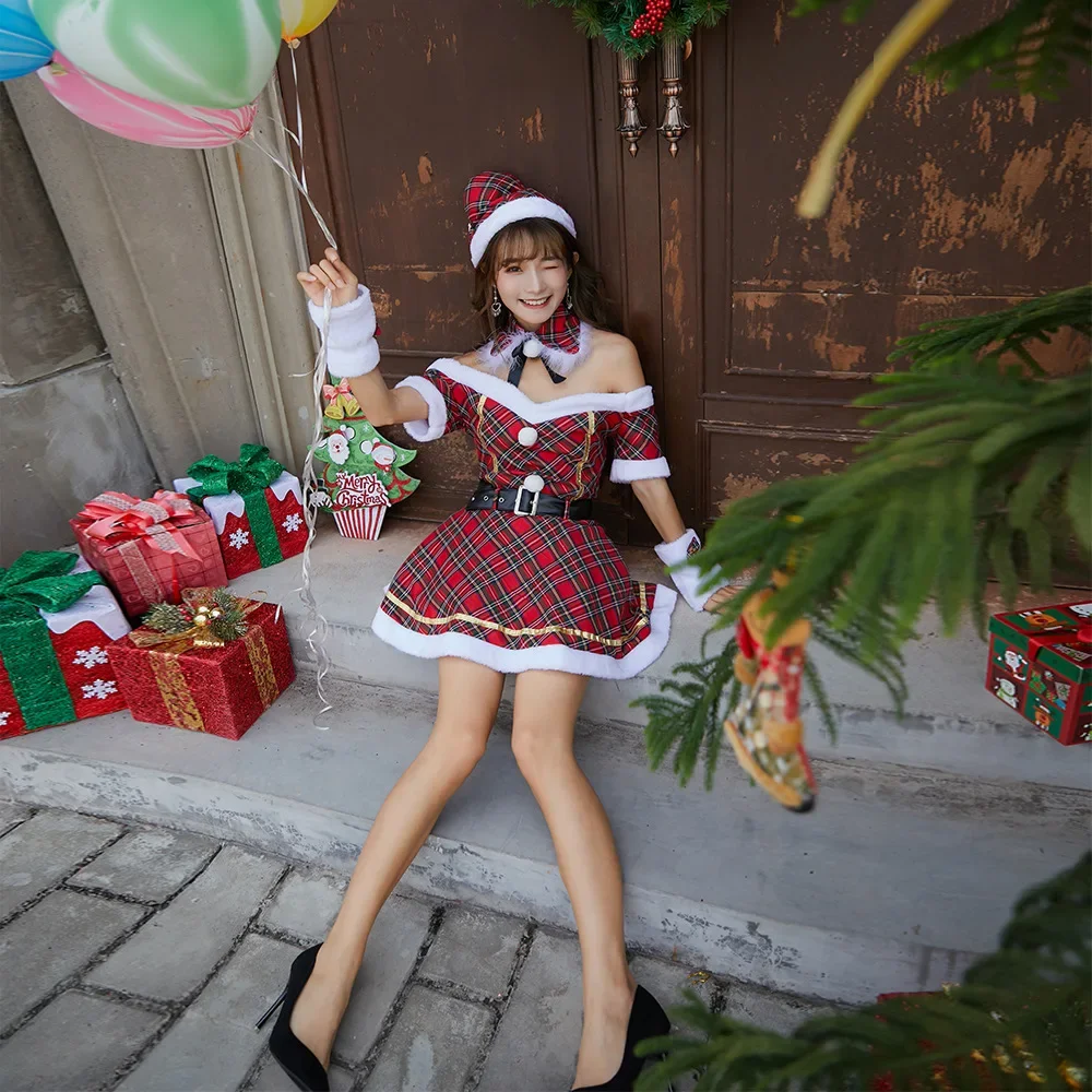 Женский рождественский костюм сексуальное красное бархатное платье косплей Сан