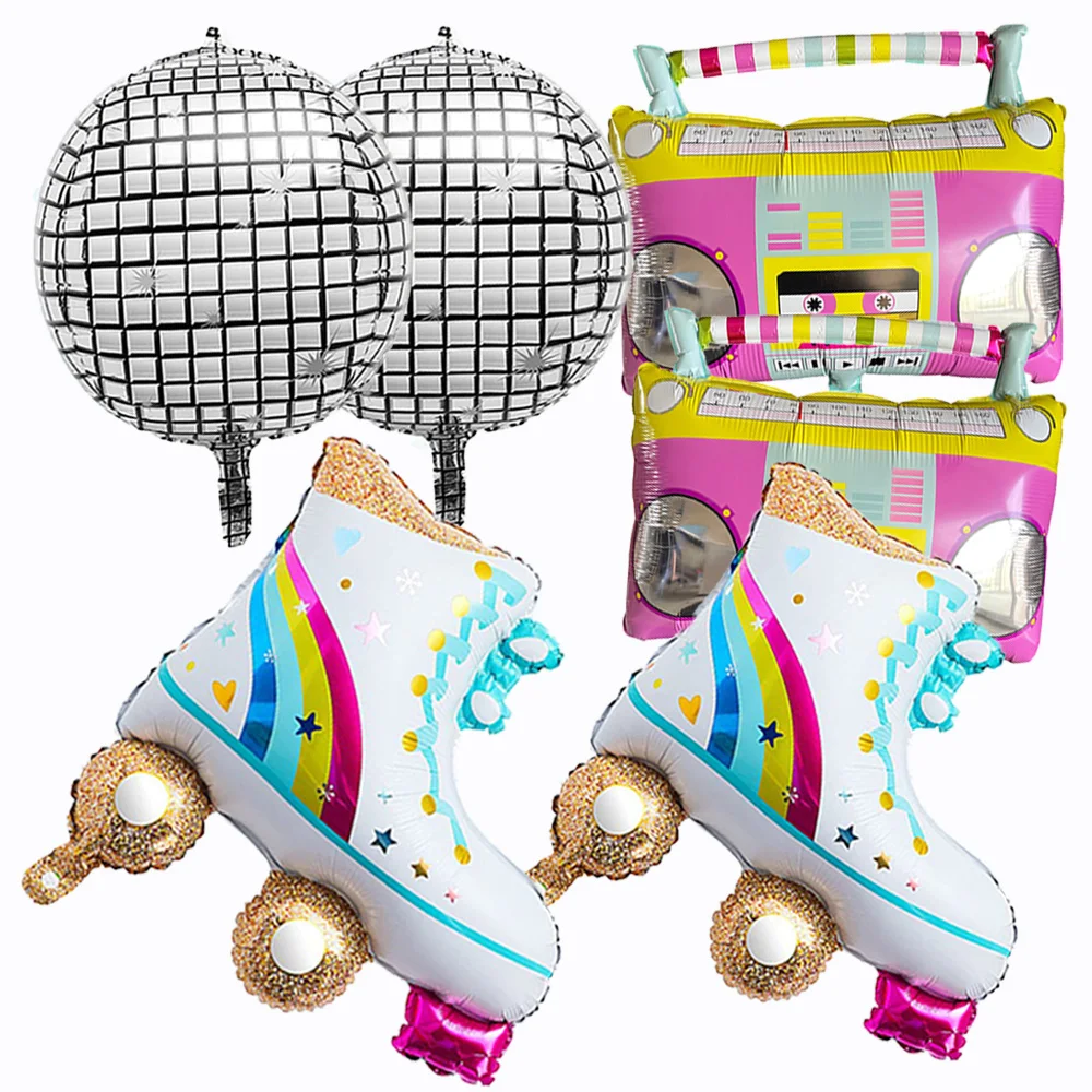 

6Pcs Roller Skate Ball Balloon 22 Inch Disco Boombox Foil Balloons Birthday Party 80s 90s Retro Disco Dance Hip Hop Theme