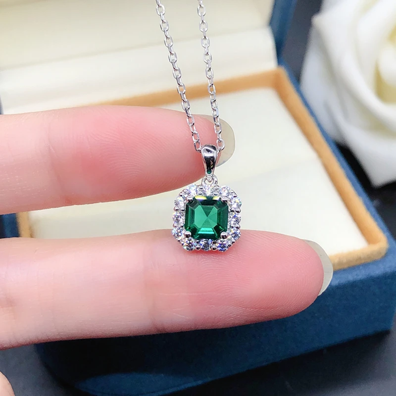 

Solid 18K White Gold 1CT Emerald Cut Diamond Engagement Pendant Women Wonderful Gift For Girl White Gold Last Forever