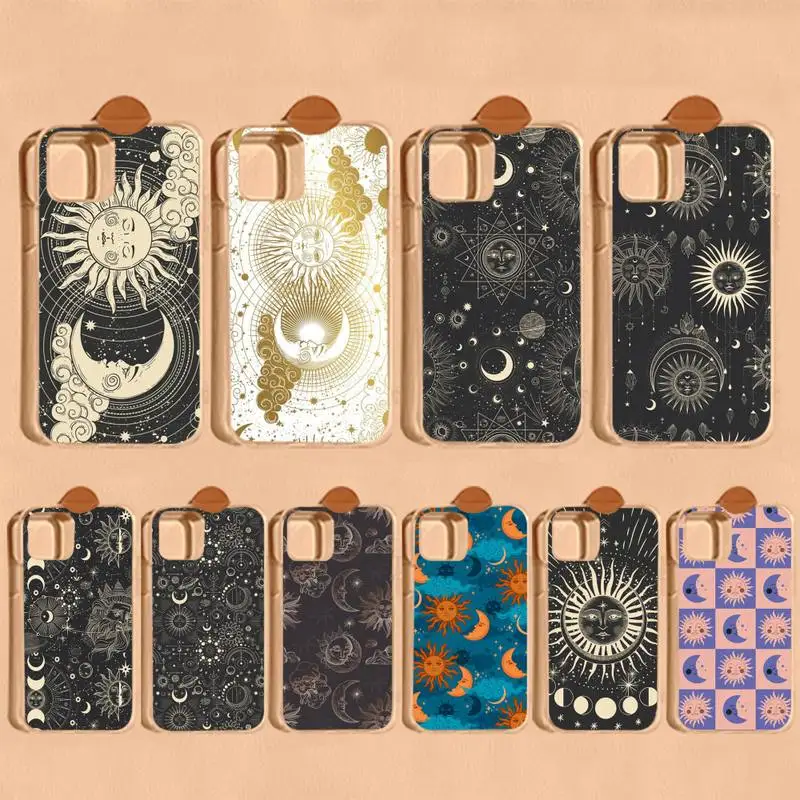 

Funny Sun Moon Face Phone Case For iPhone 14 11 12 13 Mini Pro XS Max Cover 6 7 8 Plus X XR SE 2020 Funda Shell