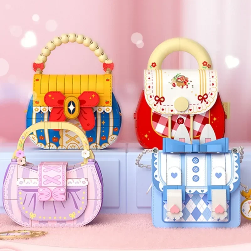 

Girls Birthday Gift New Disney Cartoon Snow White Little Red Riding Hood Building Blocks Bag Kawaii Assembled Model Ornaments