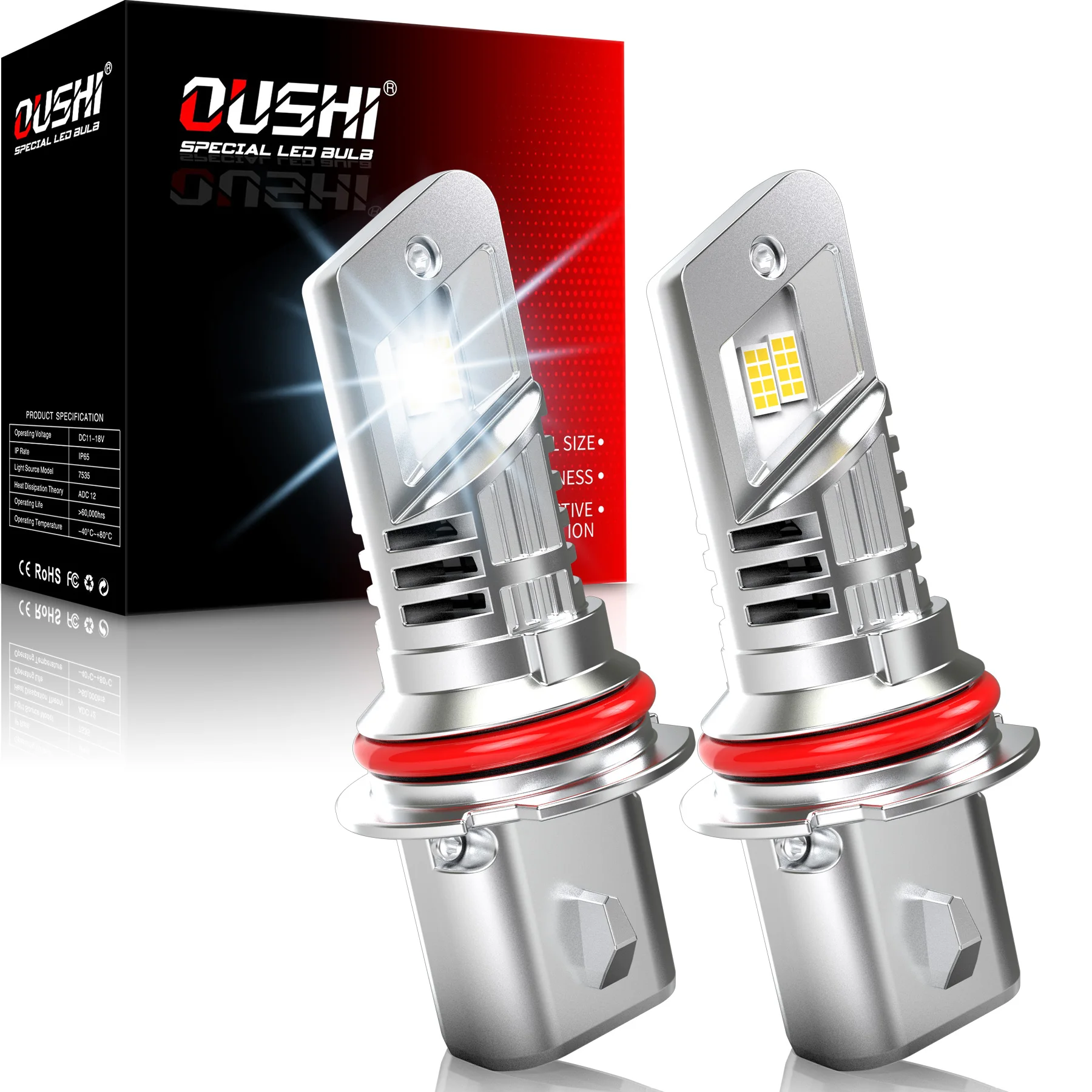 Фото OUSHI 2 шт. 9007 светодиодная лампа для автомобильных фар DRL мощный 6000K белый турбодиод Plug and Play с вентилятором для Nissan Titan Armada №1
