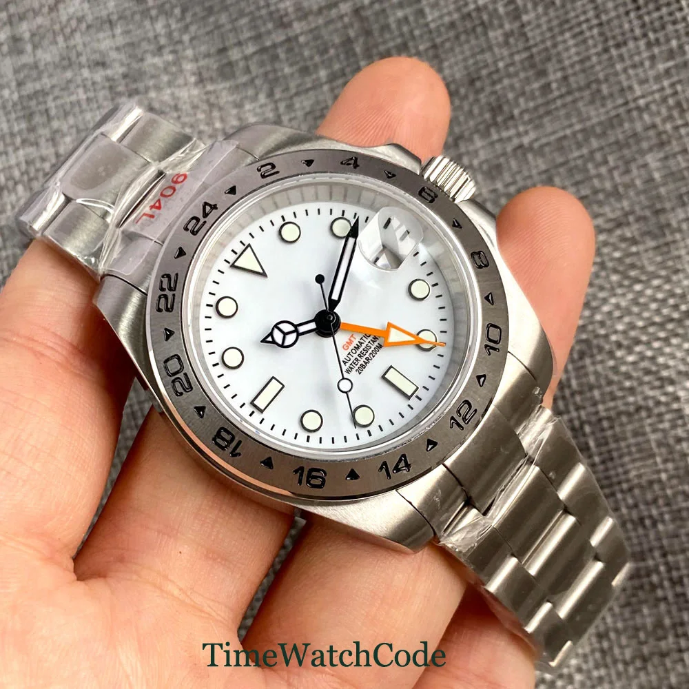 Мужские автоматические часы тандорио 40 мм NH34 Move t мужские Функция GMT с белым