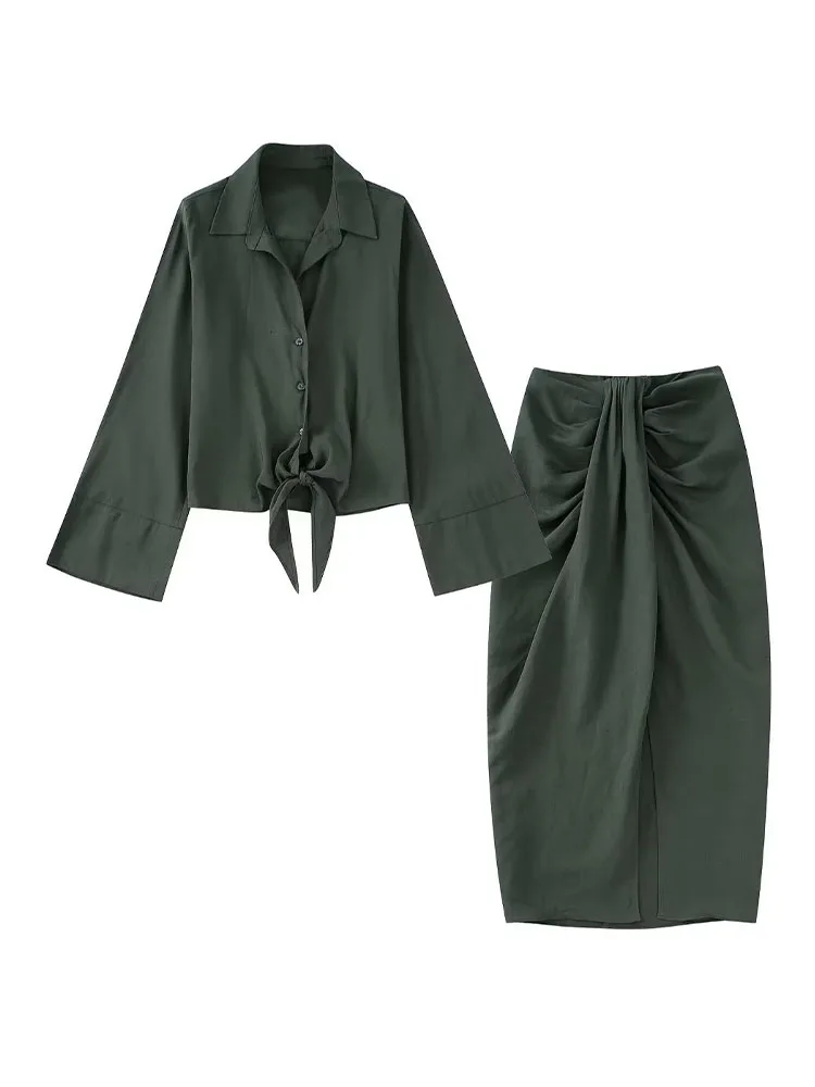 

Женская винтажная блузка на пуговицах, блузка с длинным рукавом, украшенная узлом, 2022