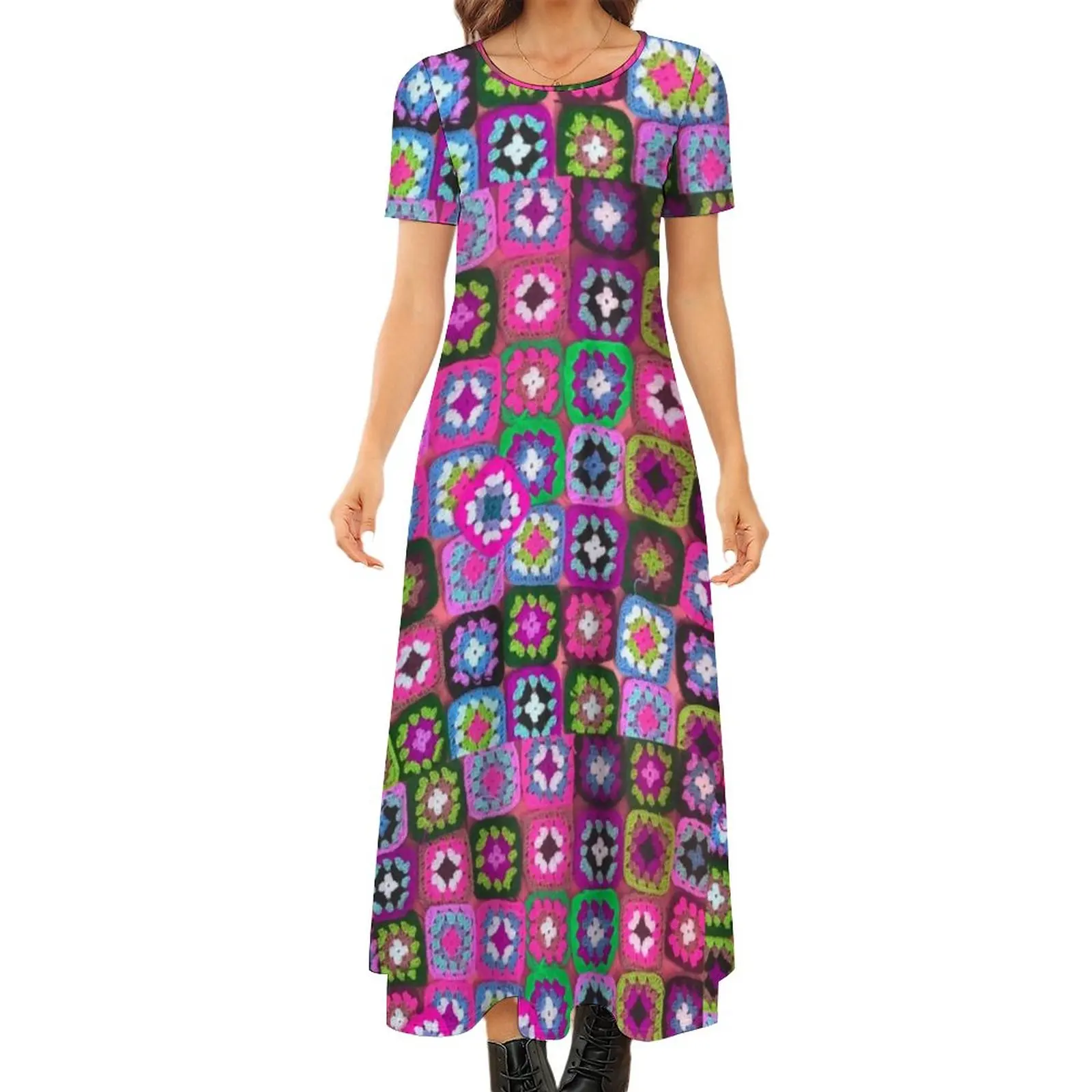 

Hippy Peace Dress Square Vintage Print Modern Maxi Dress Street Fashion Boho Beach Long Dresses Big Size 4XL 5XL
