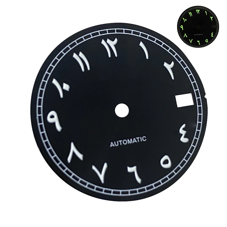 

28.5mm Green Luminous Sunburst Roman Numerals Watch Dial C3 Fit NH35/36/4R/7SMovement Watch Accessories With S Logo
