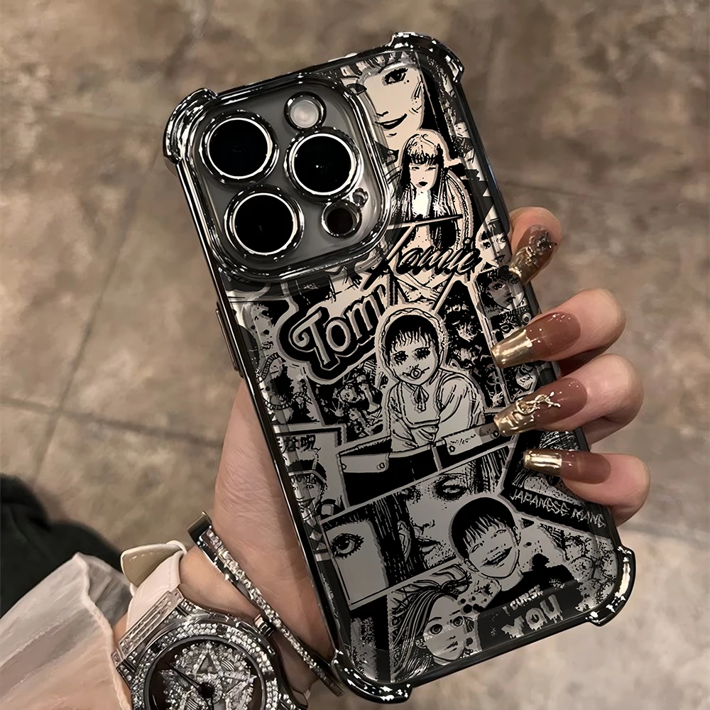 Junji Ito horror Hot comics Plating Case for Oppo Realme C55 C53 C30 C35 C33 C31 9 7 5 5S Pro Plus 4G 5G Anti-Fall Airabag Cover