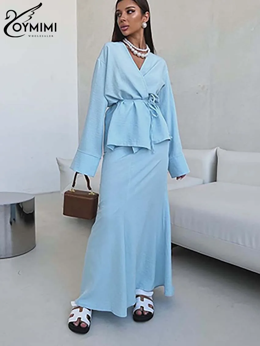 Oymimi модный синий женский комплект из двух предметов элегантные рубашки на