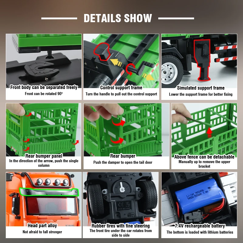 Huina 1312 1/18 9-канальный полусплав 2 4G радиоуправляемый грузовик с высоким