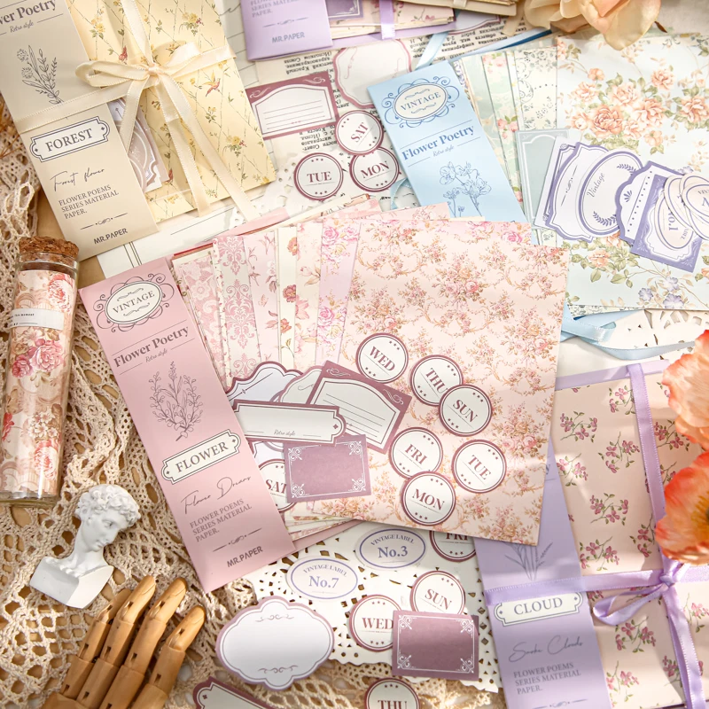 

80Sheets/Set Vintage Flower Pattern Material Paper And Labels Stickers Aesthetic Notebooks Scrapbooking Decor Sketchbook Journal