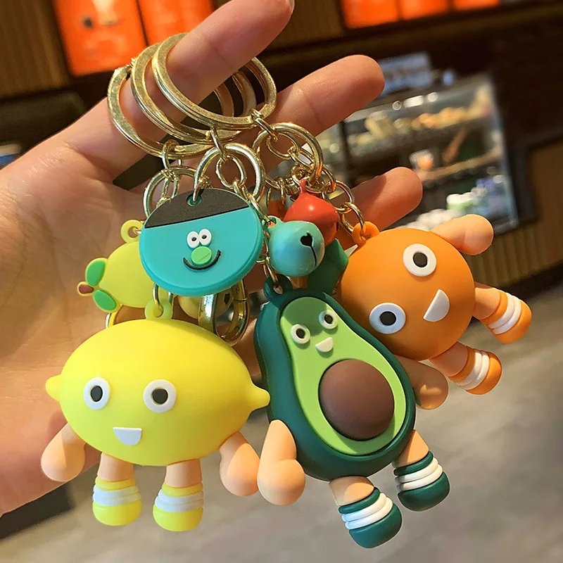 

Cute fashion avocado keychain lemon orange fruit family couple doll pendant gift