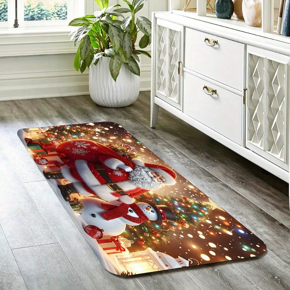 Фетровый кухонный коврик Санта Клаус и Снеговик