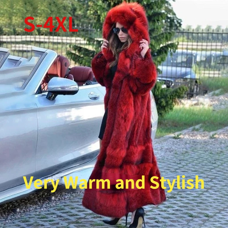 Зимнее женское пальто длинная большая женская куртка из искусственного меха