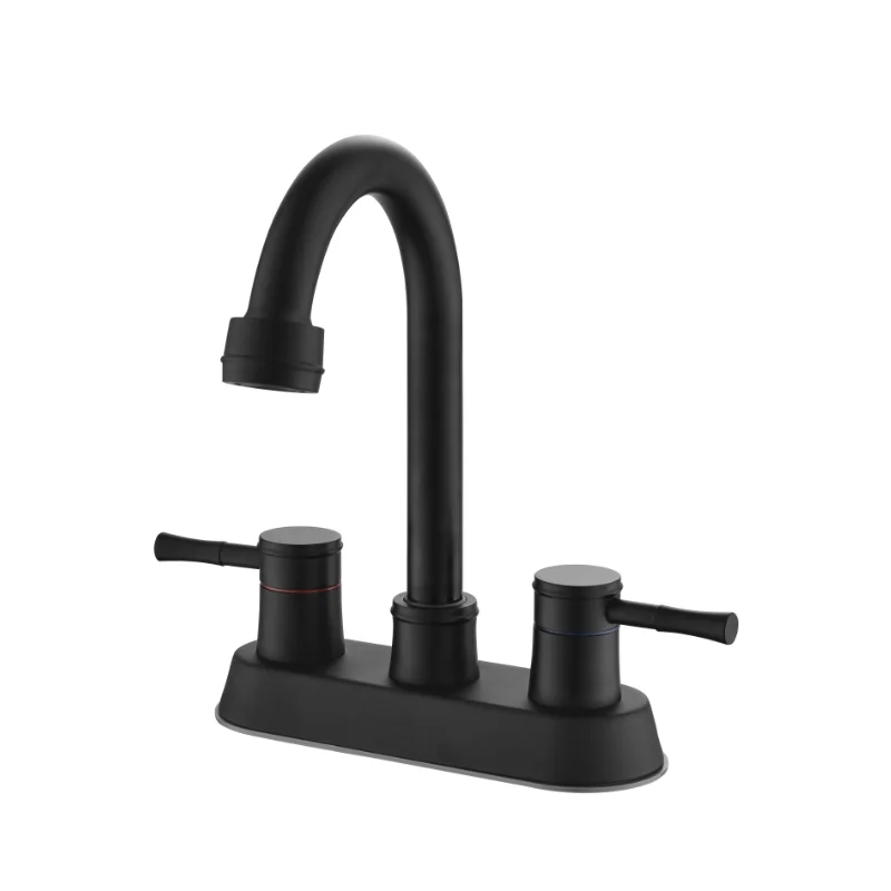 

4 Inch 2 Handle Centerset Matte Black Lead-Free Bathroom Faucet\ with Copper Pop Up Drain and 2 Water Supply Lines