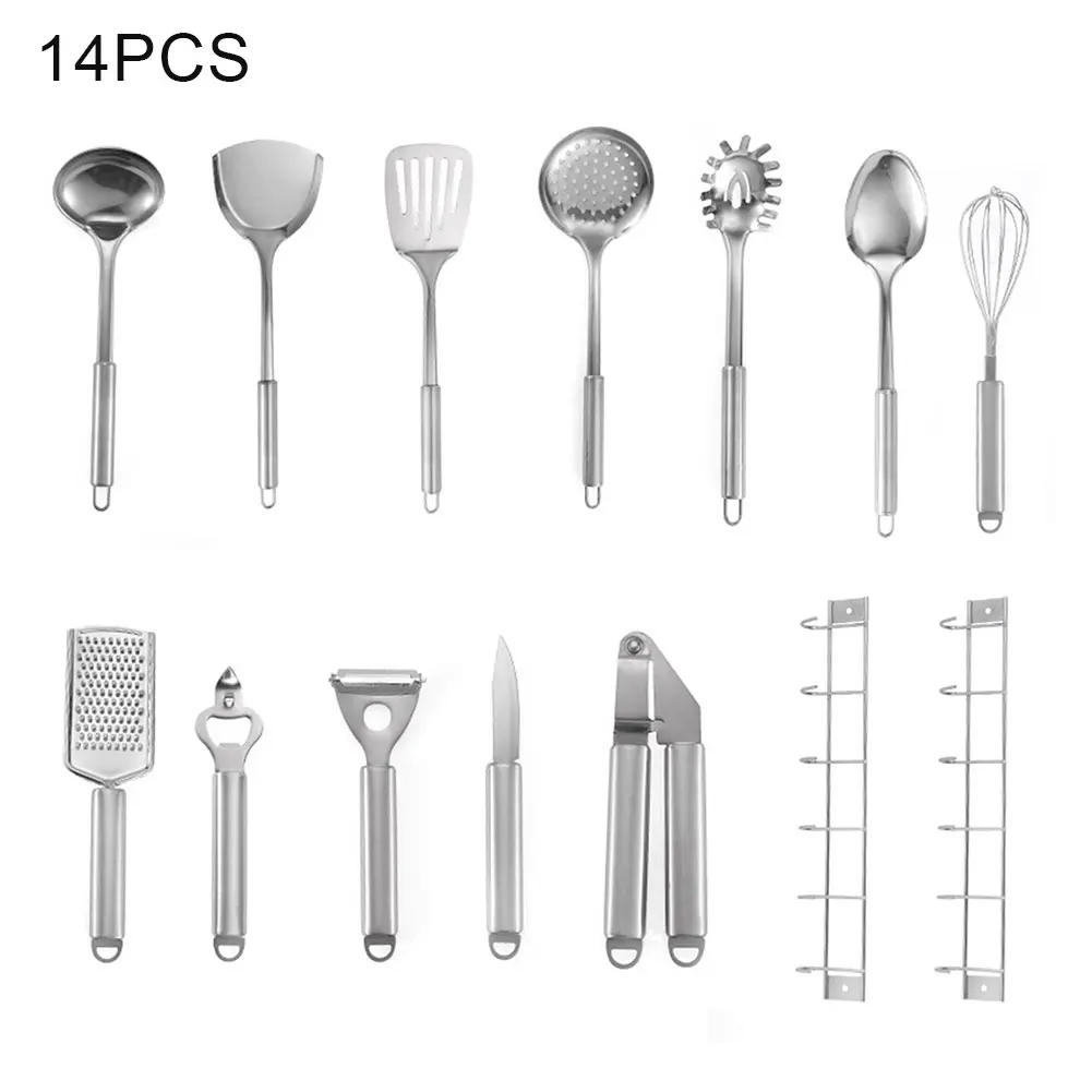 

14pcs Serving Cookware Non Stick Frying Cooking Spatula Stainless Steel Kitchen Utensils Set Gadget Easy Clean Heat Resistant