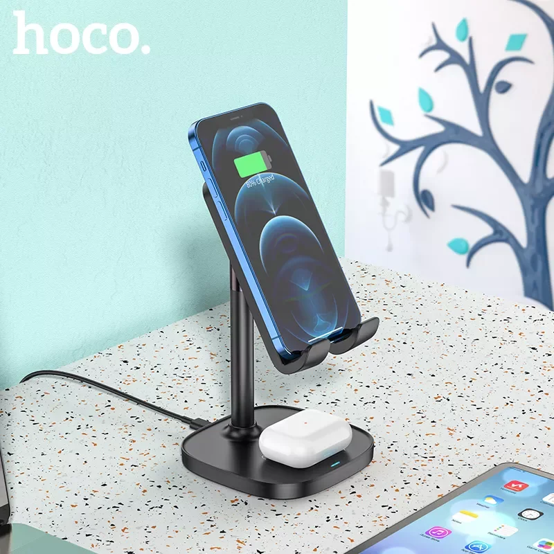 

Free Shipping HOCO 2in1 Desktop Wireless Charger For iPhone 11 12 13 Pro Max 12 Mini Desktop Holder Stand Phone Holder 15W Wirel
