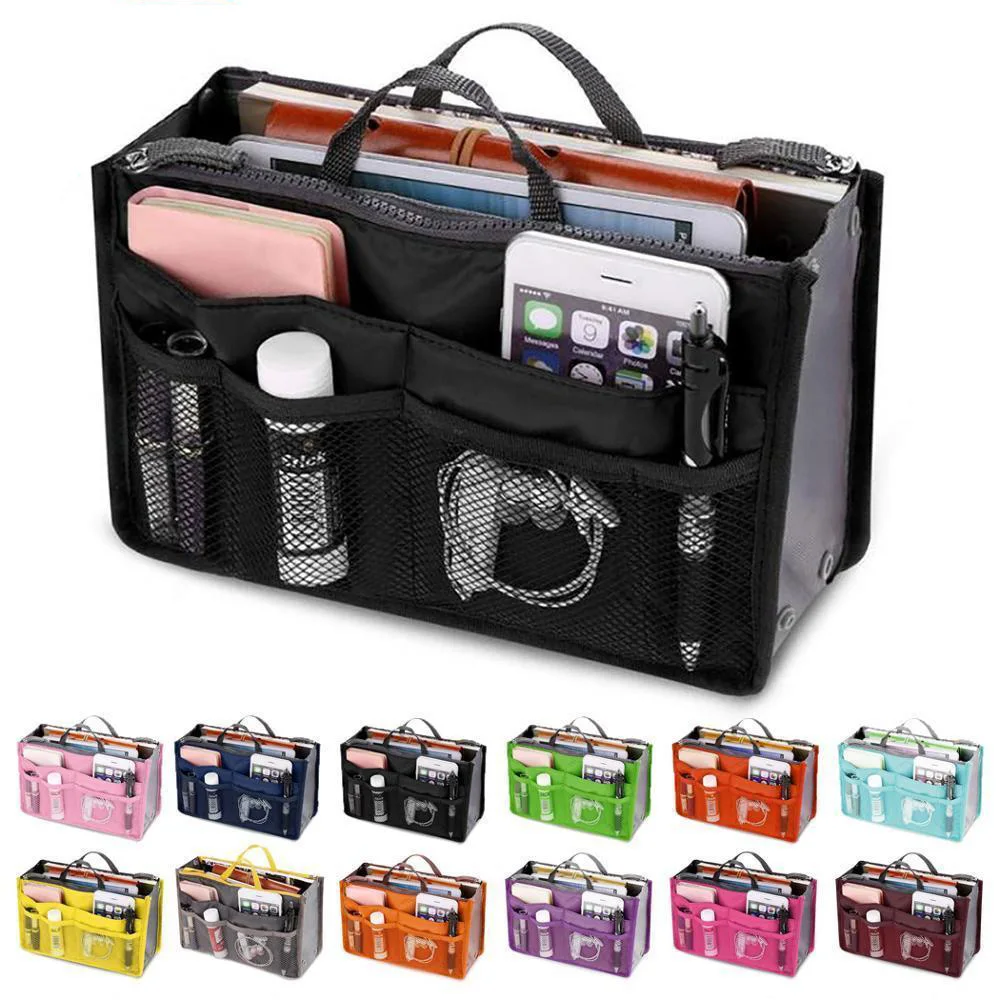 

Organizer Insert Bag Women Nylon Travel Insert Organizer Handbag Purse Large Liner Lady Makeup Cosmetic Bag Cheap Female Tote