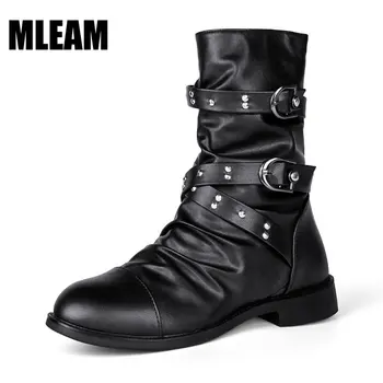 Autumn Winter Men Pointed Toe Slip on Faux Leather Boots Mens Punk Leather High Heels Shoes Zipper Botines Elegantes Mujer 1