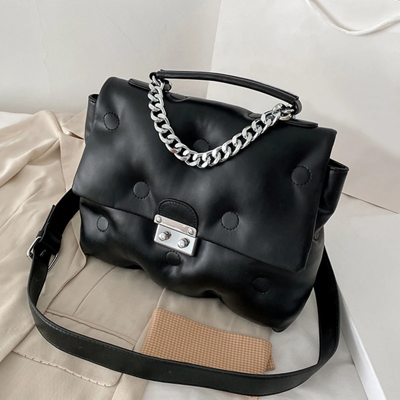 

2022 Winter Retro Women's Shoulder Padded Quilted Bag Luxury Designer Handbags Shopper Bags Space Pad Cotton Female Bolso Mujer