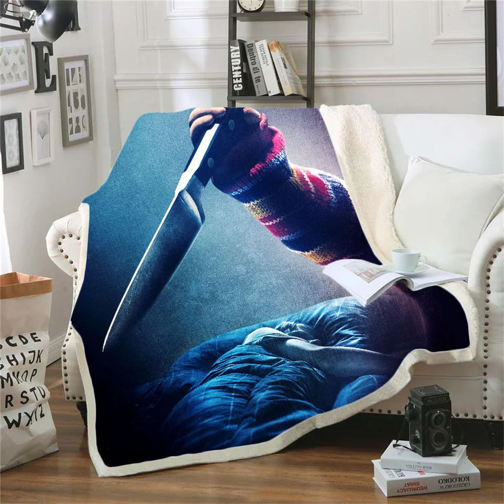 

Новейшее одеяло из мультфильма «ужасы», детское игровое одеяло с рисунком Чаки, готическое флисовое переносное покрывало из микрофибры, по...