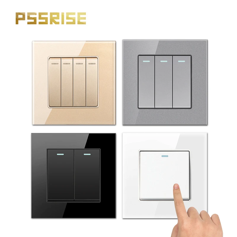 

PSSRISE G11 RU EU Wall Light Switch Tempered Glass Panel Push Button ON OFF Power Rocker Switch 16A 1/2/3/4 Gang 1/2 Way 86*86mm