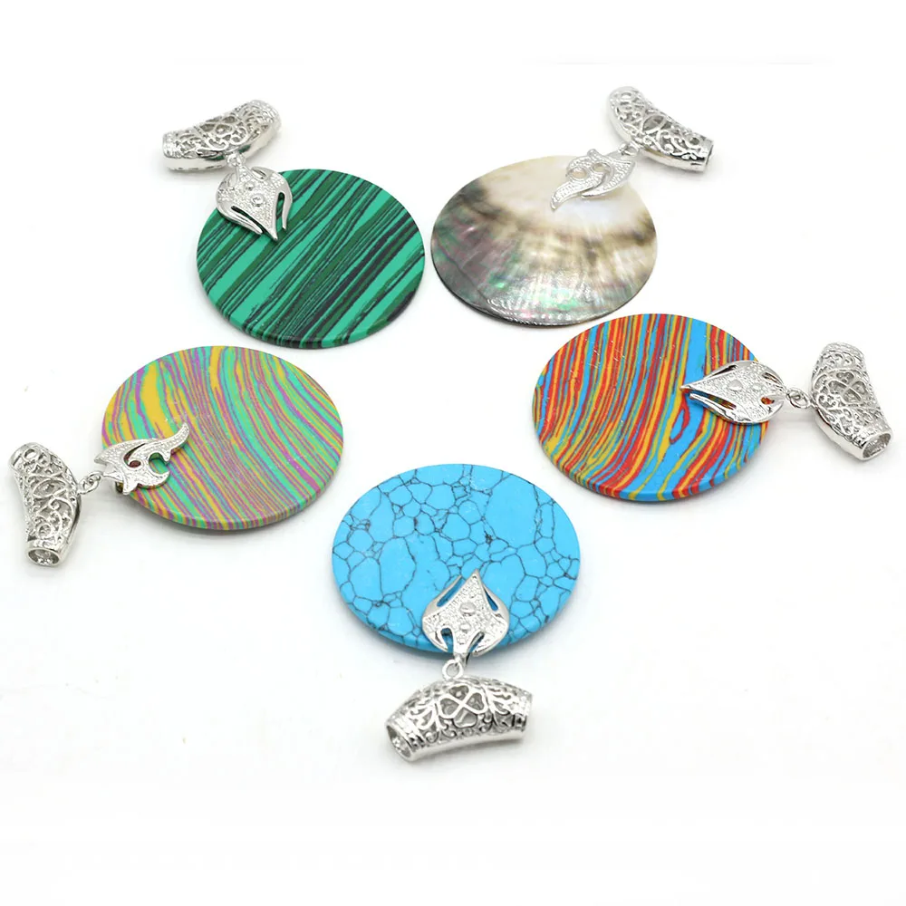 

Natural Stone Turquoise Malachite Black White Shell Round Pendant For Jewelry Making DIY Necklace Earring Accessories Charm Gift