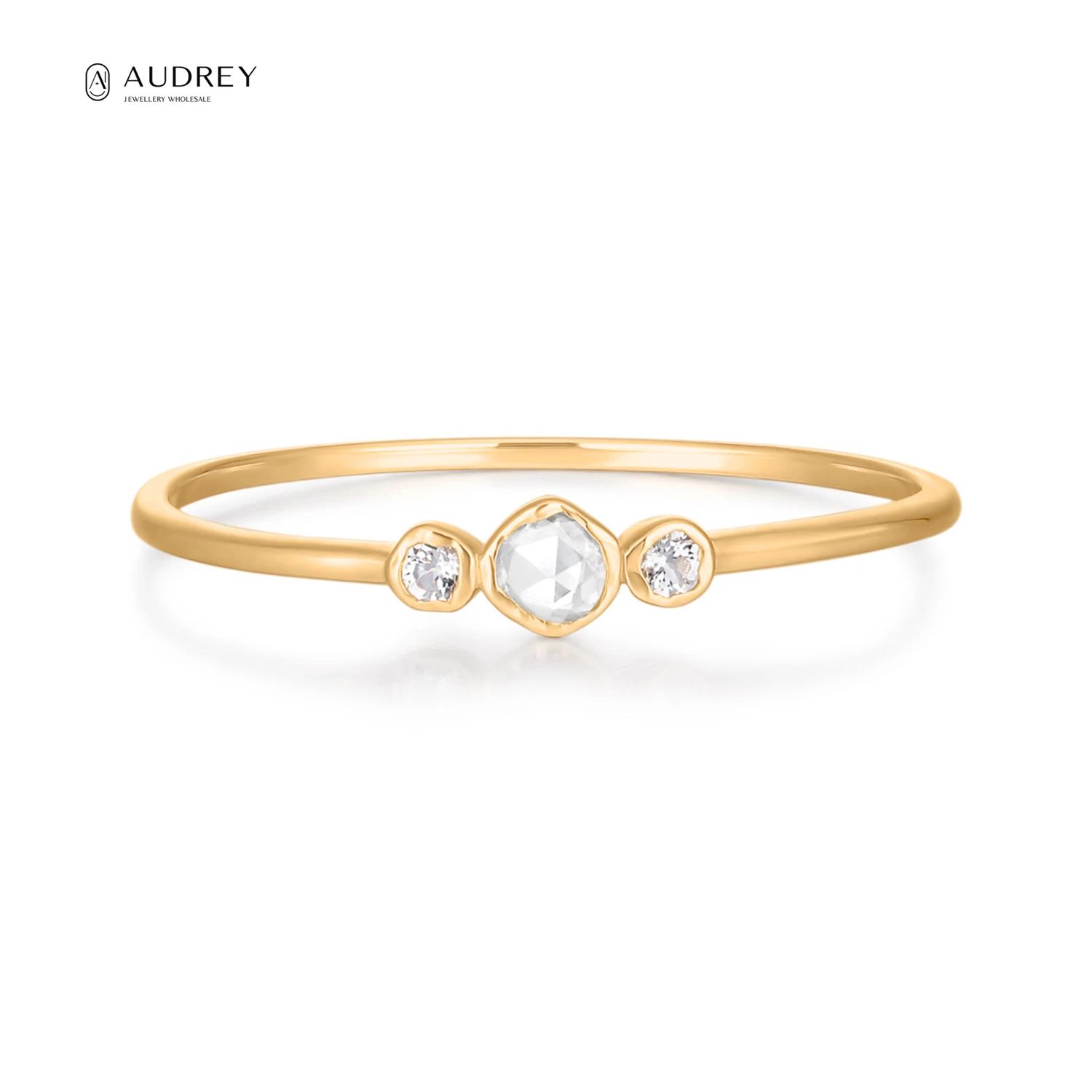 

Audrey Wholesale Solid Gold Gemstone Jewelry White Sapphire Topaz Fine Jewelry 14K Gold Ring for Women