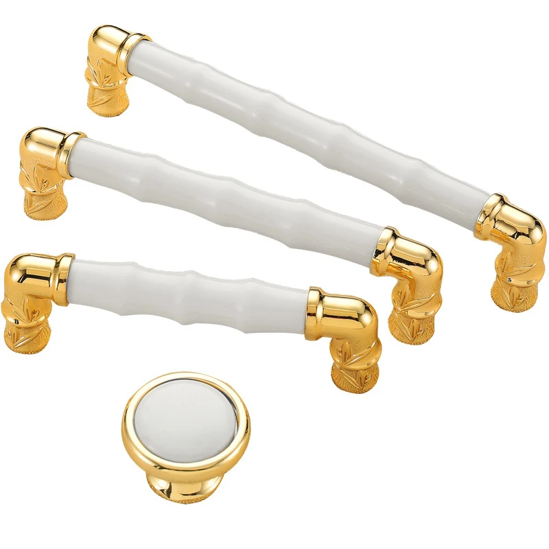 

Gold Handle Cabinet Door Handle Handle Single Hole Drawer Handle White Ceramic Cabinet Door Furniture Hardware Accessories