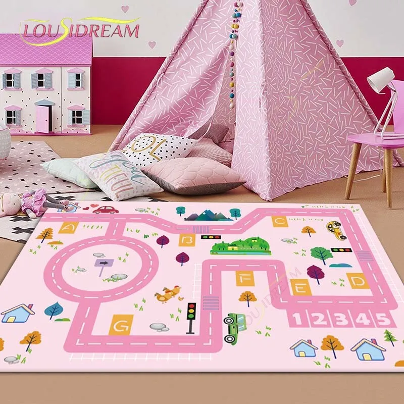 

Cartoon City Track Children's Play Room Mat Living Room Bedroom Alphanumeric Learning Game Carpet Mat Children's Floor Rug